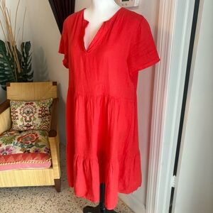 FRANCESCA BETTINI Red Linen Loose Dress! Italy! Short Sleeve! Great condition!